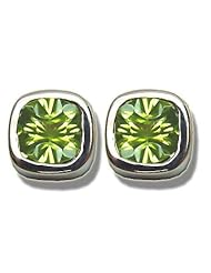 8X8mm Optix Cut Peridot Bezel Earring