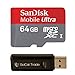 64GB SanDisk MicroSD HC XC MicroSDXC Class 10 Memory Card 64G (64 Gigabyte) for Samsung Galaxy Note II S III 3 Cricket Premier 2 Grand ATIV Odyssey Axiom with SoCal Trade, Inc. MicroSD & SD USB Card Reader