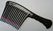 Large Wide Tooth Hair Comb with Handle - Black with Turquoise and Pink Tips - 8 inches x 4 inches