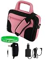 4n1 Combo Acer Aspire One AO751h-1522 11.6-Inch Carrying Case and 12v Car and AC Power Wall Charger - Pink