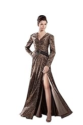 V-neck Charmeuse/Taffeta Long Sleeves Leopard Print Evening Dress 