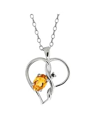 0.41 Ct Oval Yellow Citrine and Black Diamond 14k White Gold Pendant
