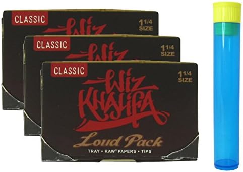 Wiz Khalifa Rolling Papers - Loud Pack 1 1/4 with Built in Tray, Tips and Poker - 3 Packs