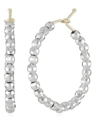 Mizuki 14Kt Cut Bead Light Silver Small Round Hoop Earrings