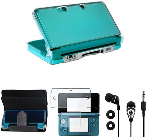 CommonByte Black Leather+Clear Hard Case+2-LCD Screen Protector+EarPlug For Nintendo 3DS