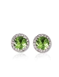 1.25 Carat (ctw) 14k White Gold Round Green Peridot & White Diamond Ladies Halo Style Stud Earrings 1 1/4 CT