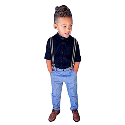 FEITONG 1Set Kids Baby Boys Long Sleeve T-Shirt Tops+Braces+ Long Pants (4T / 4Years)