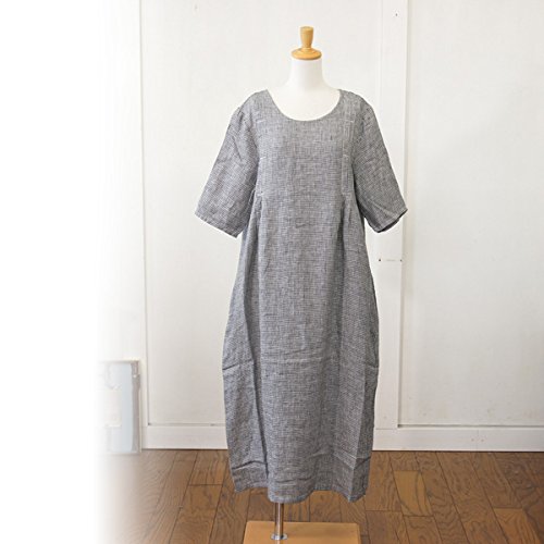 (ローラメーム) Loura meme 千鳥格子柄サイドタック入り５分袖ワンピース M 千鳥格子