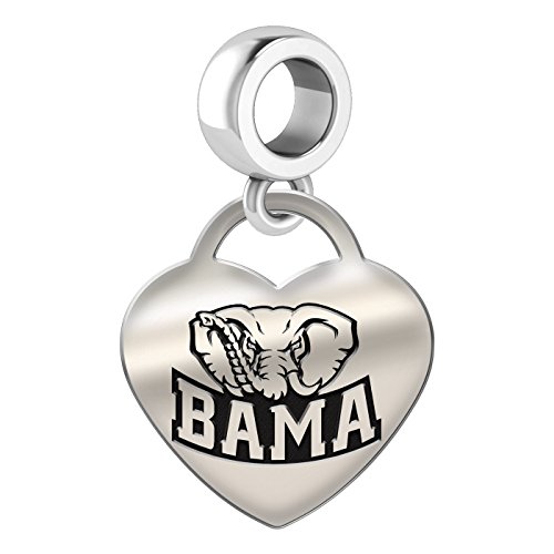 Alabama Crimson Tide Heart Dangle Charm Fits All European Style Bead Charm Bracelets