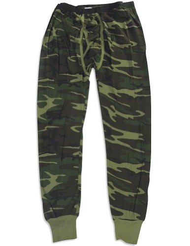 Indera - Mens Thermal Camouflage Long John Pant 812DR , Olive (Size Large)