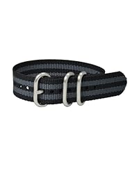 Premium 3 Ring 22mm Striped Black / Grey - Urban / Nato Military Nylon Watch Band / Strap Fits All Watches!!!