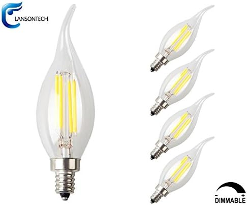 LANSONTECH 4W LED Filament Candle Bulb, Dimmable, Warm White 2700K,40W Incandescent Replacement, 400 Lumens, E12 Candelabra Base, C35 Flame Shape Bent Tip (5Pack)