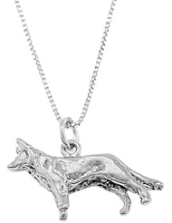 Sterling Silver Three Dimensional Large German Shepherd Dog Necklace
