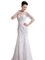 Elbow Length Sleeves Mermaid Lace Wedding Dress 