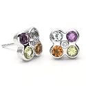 14k White Gold Multi Gemstone and Diamond Rainbow Earrings