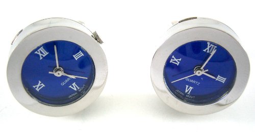 Silver Round Clock Watch Cufflinks w/Gift Box