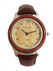Tense Unisex Round Rose Wood w/ Leather Band Watch G7511RS