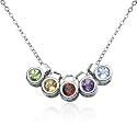 Sterling Silver Multi-Gemstone Circle Design Pendant, 18"
