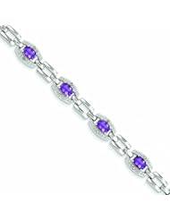 Genuine .925 Sterling Silver Diamond & Amethyst Bracelet 9 Grams . 100% Satisfaction Guaranteed.