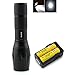 Veeki Zoomable Scalable LED Flashlight Cree-xml T6 Waterproof Flashlight 900 Lumen Cree XML T6 Tactical Torch Glim Lantern with 2* 18650 Rechargeable Battery and 18650 Channel Charger
