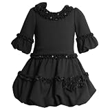 Bonnie Jean TODDLERS 2T-4T 2-Piece BLACK SEQUINED CHARMEUSE ROSETTE BELL SLEEVE BUBBLE KNIT Special Occasion Flower Girl Party Dress