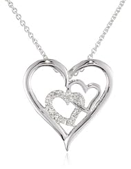 Sterling Silver Diamond Triple Heart Pendant Necklace (0.02 cttw, I-J Color, I3 Clarity), 18"
