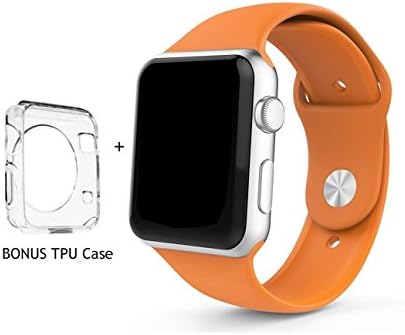 Apple Watch Replacement Band, ICESMART Soft Silicone Replacement Sport Band for 42mm iWatch Apple Watch strap, Bonus Case Included |3 Pieces of Bands Included for 2 Lengths (Orange-42mm)
