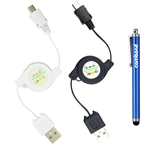 Cambond Cable19 2Pcs 3FT Retractable Portable Travel Data Sync & Charge Micro-USB Cable for Samsung Motorola LG Nokia Blackberry Cellphone Smartphone and more,Cambond stylus included(Black,White)
