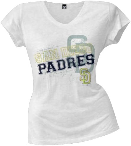 San Diego Padres - Splatter Juniors Burnout V-Neck T-Shirt - Large White