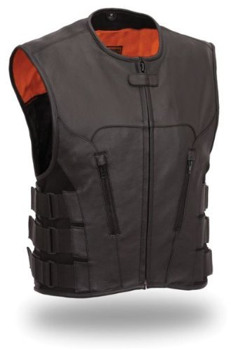 Mens Leather Swat Team Style Motorcycle Biker Vest Bullet (8XL 70