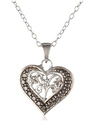 Sterling Silver Black-Diamond Heart Pendant Necklace