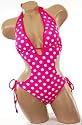 Sexy Trendy Swimwear 2008 Hottest Style Monokini 1 One Piece Pink White Polka Dot Tie Side Swimsuit