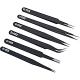 Marrywindix 6pcs Anti-static ESD Tweezers with Non-magnetic Tips for Electronics, Jewelry-making