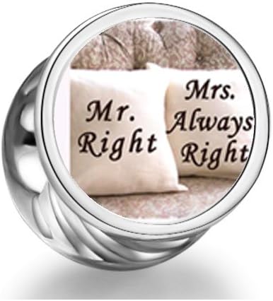 Fervent Love Mr.Right and Mrs.Always Right Cylindrical Photo Charm Beads