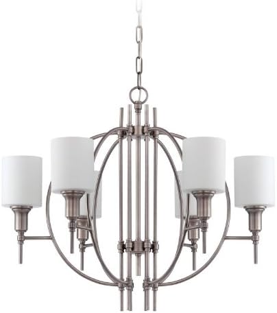 Jeremiah 37226-AN, Meridian Glass 1 Tier Chandelier Lighting, 6 Light, Antique Nickel