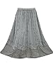 Womans Long Skirt Stonewashed Rayon Embroidered Grey Boho Peasant Skirts