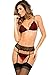 Rene Rofe Women's Crown Pleasure Lace Bra Garter and G-String Set, Black, Small/Medium