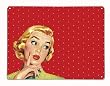 Large Magnetic Notice Board, Memo Board, Dry Wipe, Metal Wall Art - DESIGN: 1950's Girl Polkadots - Red