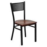 HERCULES Series Black Grid Back Metal Restaurant Chair - Cherry Wood Seat - ....