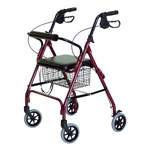 >Rollator Deluxe Burgundy, Folding, Light and Sturdy Rolling Walker