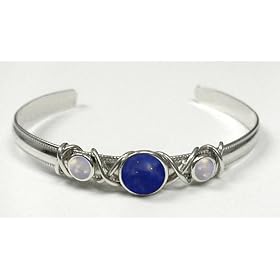 Sterling Silver Lapis and Rainbow Moonstone Cuff Bracelet by 