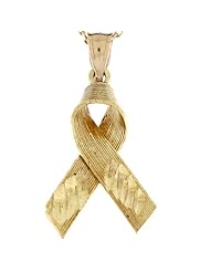 14k Real Yellow Gold Breast Cancer Awareness Designer Charm Pendant