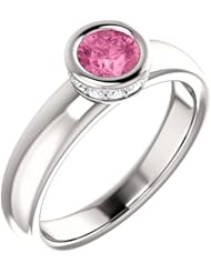 10K White Gold 5.00mm Round Cut Chatham Created Pink Sapphire and Diamond Ring -- LIFETIME WARRANTY