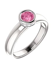 18K White Gold 5.00mm Round Cut Chatham Created Pink Sapphire and Diamond Ring -- LIFETIME WARRANTY