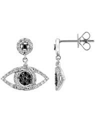 14K White Gold 0.55ctPearl Micropave Black Diamond Post Dangle Earrings