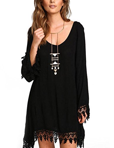 PAKULA® Women's Long Sleeve Lace Embellished Beach Cover Up Loose Dress