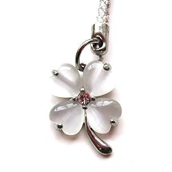 Cell Phone / Camera Charm Strap Beautiful White Diamond Four Leaf Clover