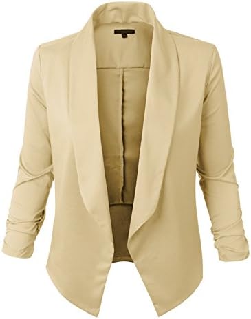 Kenliee Womens Ultra Lightweight Summer Open Front Draped Tuxedo Blazer RBKWJC1337_BEIGE Medium