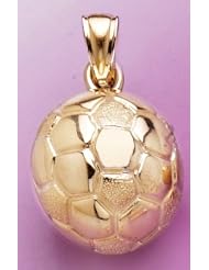 Gold Sports Charm Pendant 3-D Soccerball High Polish& Text