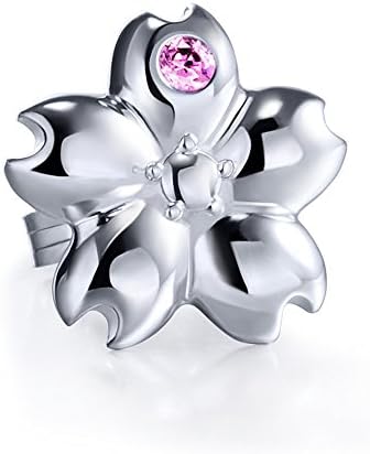 Sara Cosplay Flower Shape 925 Sterling Silver Cubic Zirconia Single Earring Cosplay Tool (Pink)